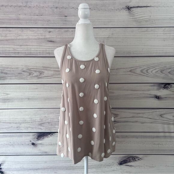 E&M Tan & White Textured Dot Relaxed Fit Tank Top - Picture 1 of 8
